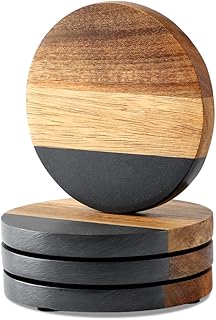 Marble Acacia Wood Drinks Coasters Set of 4, Modern Rustic Wooden Coasters for Drinks Coffee Table Dining Table Desk Christmas Housewarming Home Office