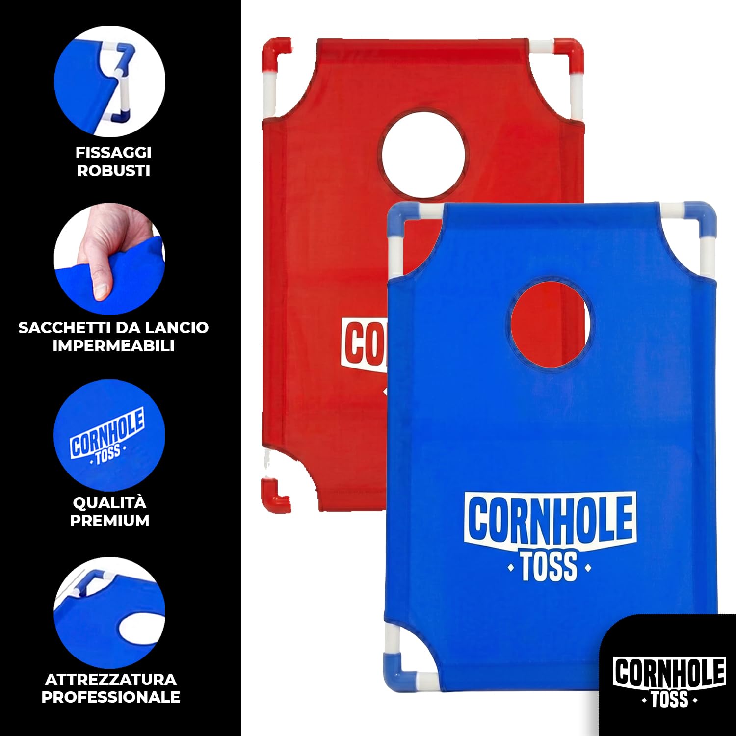 Cornhole Toss – Leggero e Pieghevole in Tessuto 90×60 cm – Set con 2 Tavole + 8 Sacchetti + Borsa da Trasporto – Gioco da Esterno per Adulti – Original Corner