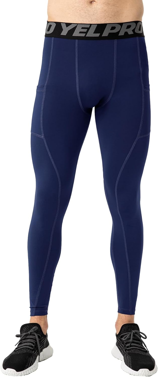 Men's Athletic Leggings Workout Compression Pants with Pockets Cool Dry Base Layer Active Tights for Cycling Running - Image 2