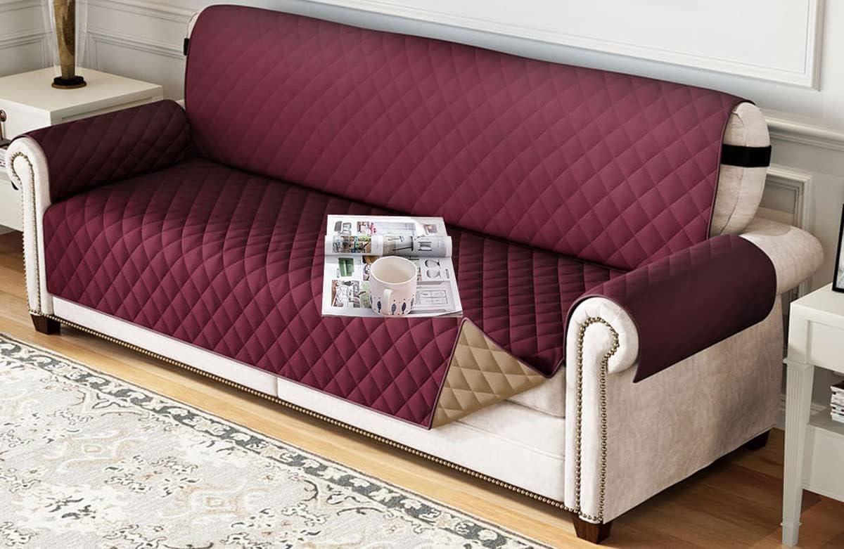 Sofa Seat Covers 1 2 3 4 Seater Waterproof Recliner Chair Cover Non Slip Couch Cushion Covers Sofa Slipcovers Protector Settee Cover for Cats Dogs Soft Quilted Furniture Slipcover ( Color : Wine red ,
