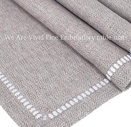 Millianess Polyester Linen Placemats Embroidery Table Mats Heat Resistant Kitchen Tablemats For Dining Table 12"X18" (4 Piece,Nature-Linen) #TOP5