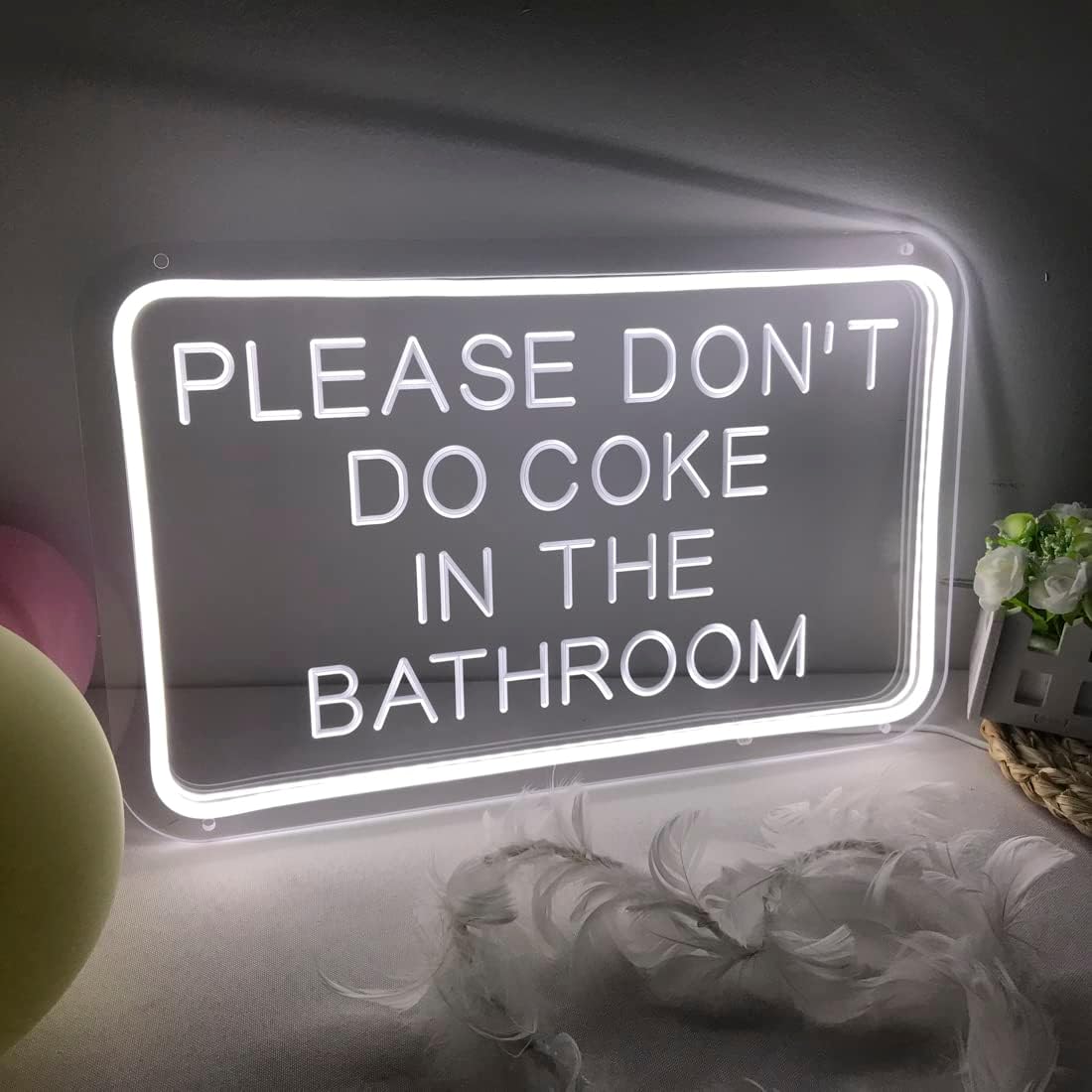 Planzo Please Don't Do Coke In The Bathroom LED Neon Sign Bedroom Living Game Room Man Cave Bar Pub Store Wall Art Decor Light Birthday Party Christmas Gifts 15.75" Indoors Cold White 5V USB