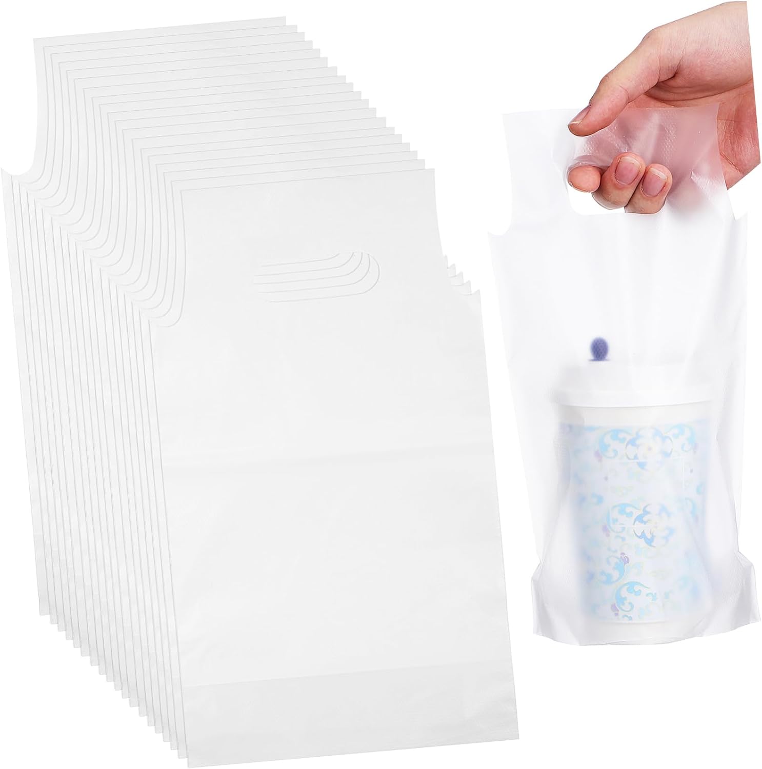 Cabilock 500pcs Disposable Drink Carrier Bags Handle for Takeout Coffee and Tea Portable Beverage Storage Pouch for Beverages for Shops and Travel