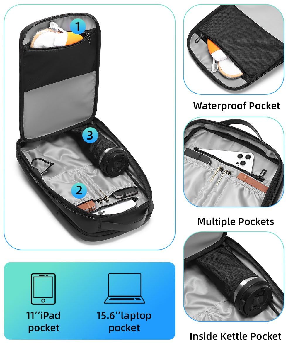 Mochila para Ordenador Portátil de 15,6 Pulgadas para Hombre de Negocios, Ampliable con Puerto de Carga USB, Resistente al Agua, Carcasa Semirrígida EVA