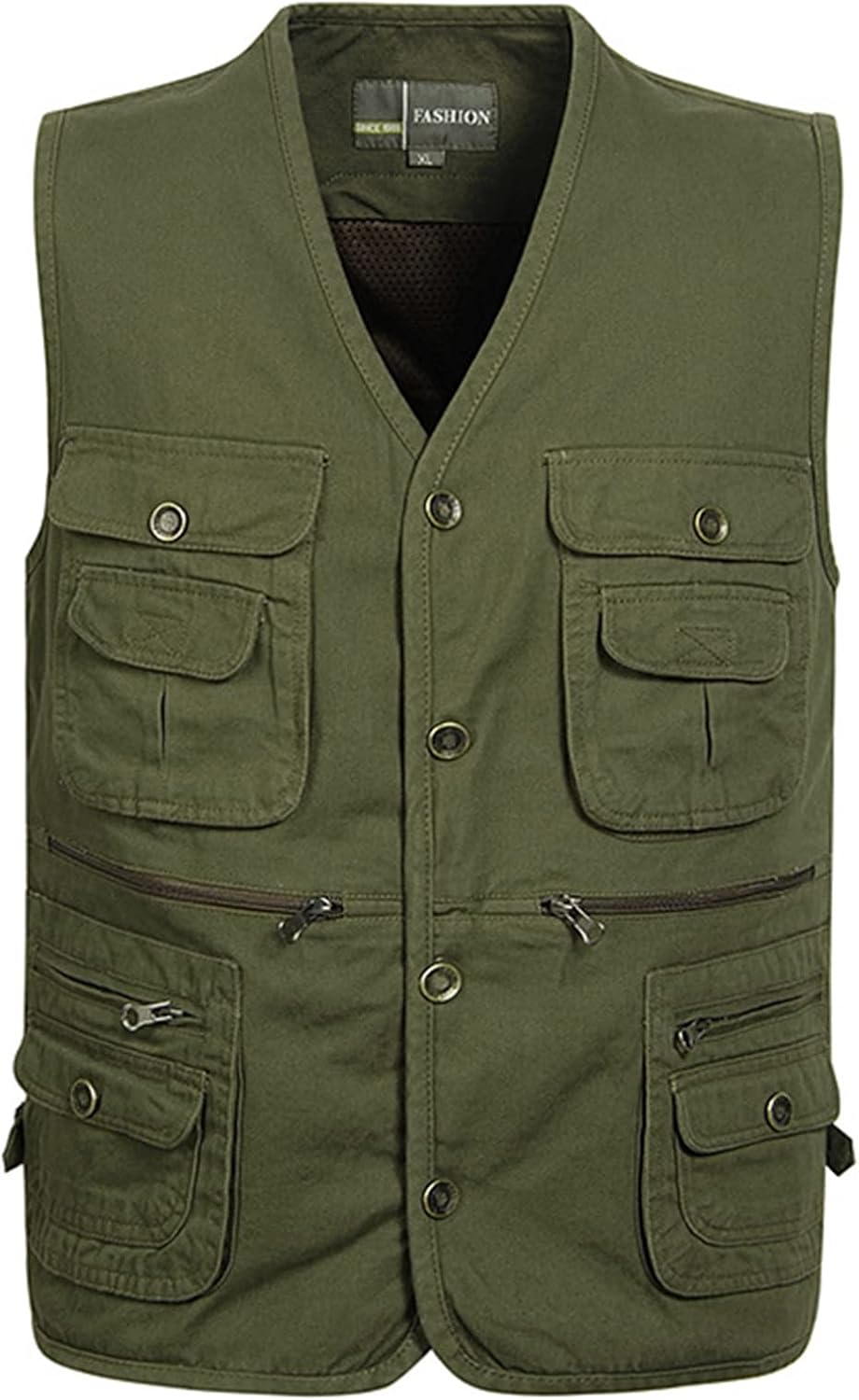 Flygo Men's Casual Cotton Outdoor Work Safari Travel Photo Vest with Multi Pockets