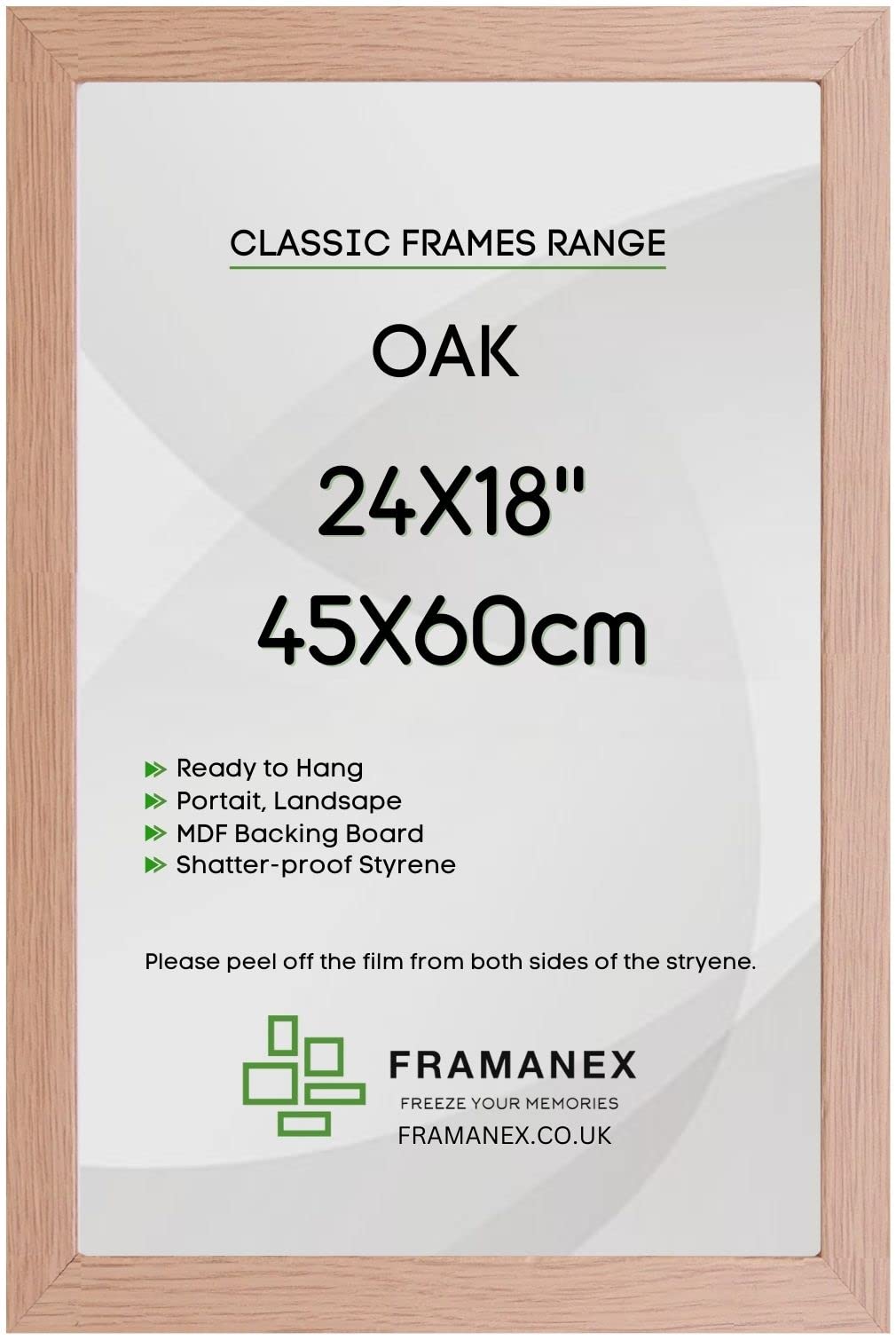 Framanex Oak Modern 45X60 Cm Poster Frame | Large 60X45 Cm Picture Frames With Mat, Styrene Sheet & Mdf Backing | Wall Mount Horizontally Or Vertically | Living Room & Office Wall Gallery Décor