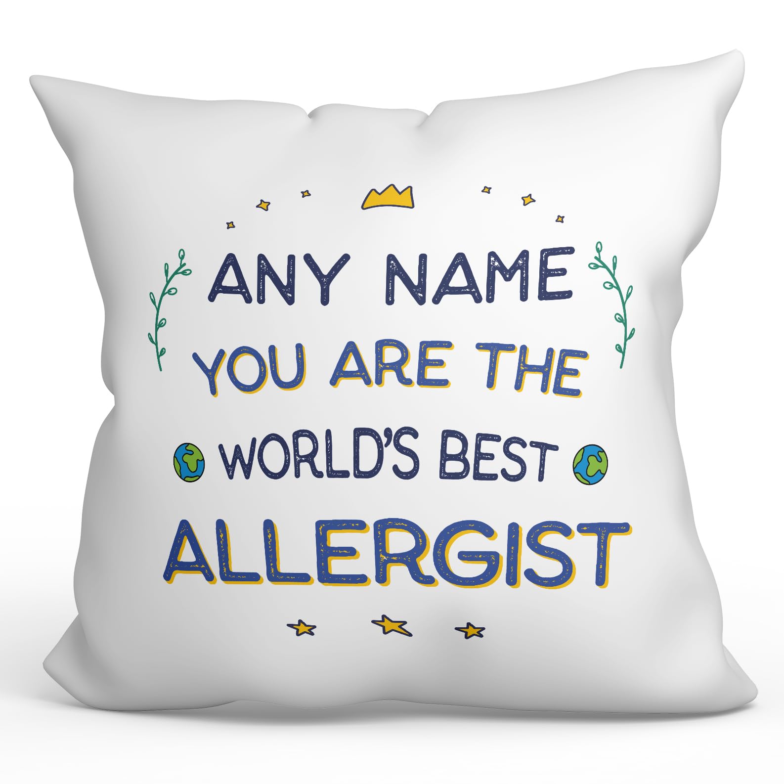 MUGFFINS Personalised Cushion for ALLERGIST Padding included - in English - World's Best - Funny custom gift - Pillow: cover and filling 15.7x15.7 inches โ image 1