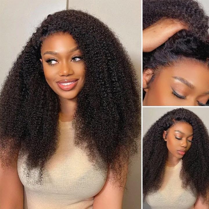 Image of 4C Edges 24 Inch Kinkycurly Wig Human Hair Lace Wigs Glueless Wigs Human Hair Pre Plucked Brazilian Afro Culry Wig Lace Closure Wigs for Black Women Virgin Hair
