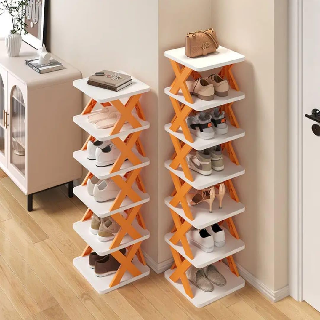 8 Layer Plastic Shoe Rack for Home Stackable & Adjustable Shoe Organizer Shelf for Entryway, Bedroom & Corner Use Space-Saving Foldable Stand with Book & Shoe Storage Slots (8 Layer)-image-42