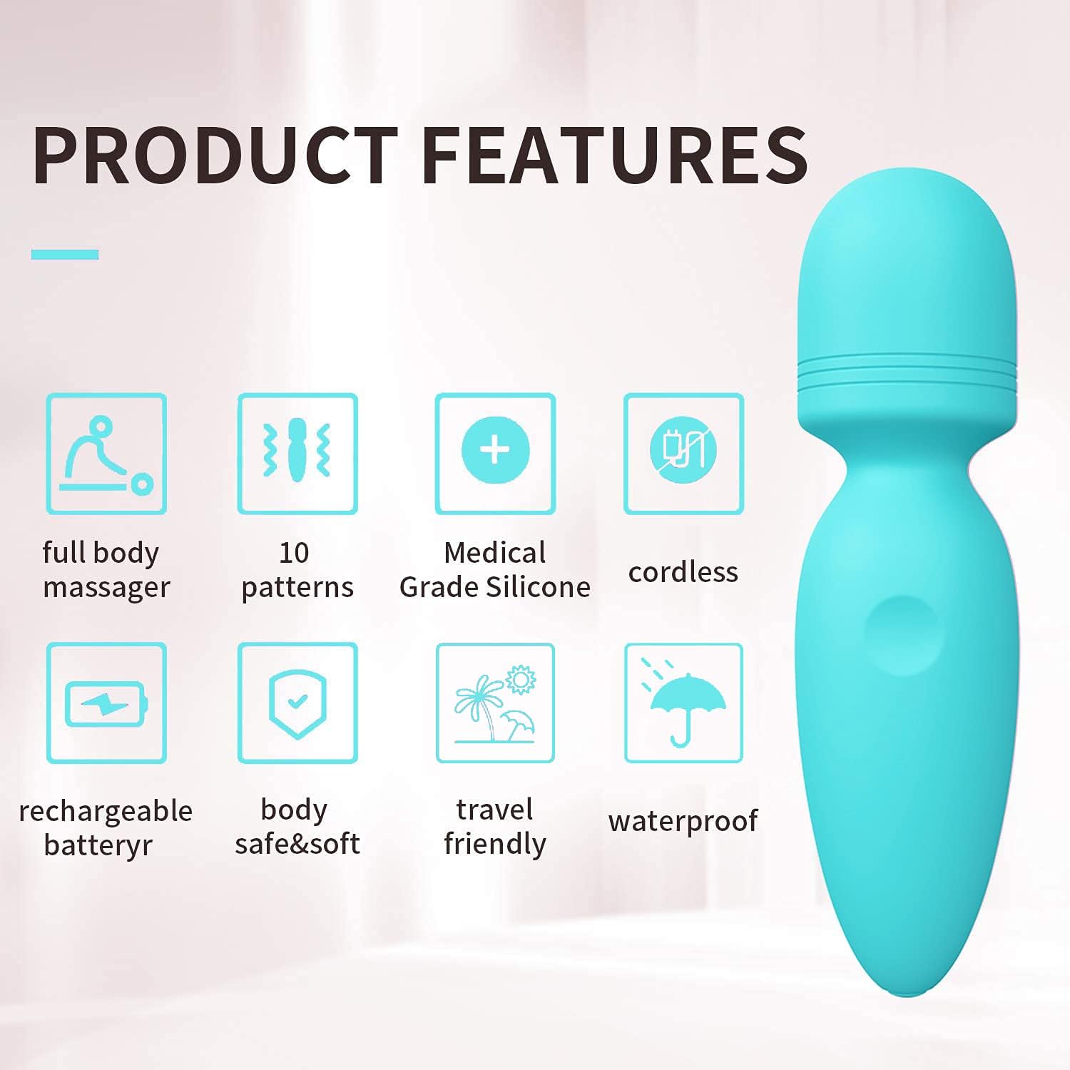 Apowand Mini Wand Massager,Small Cordless Hand-held Massager,Quiet Waterproofr Massager,Rechargeable Personal Massager for Neck Shoulder Back Body [4.35 * 1.18 inches]