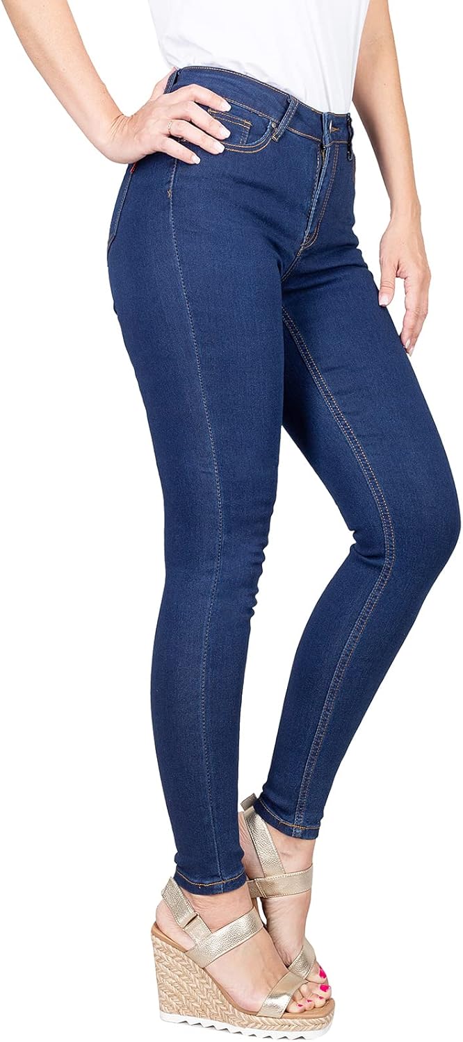 2LUV Women's Solid Stretchy 5 Pocket Skinny Jeans Indigo Blue 7 - Image 2