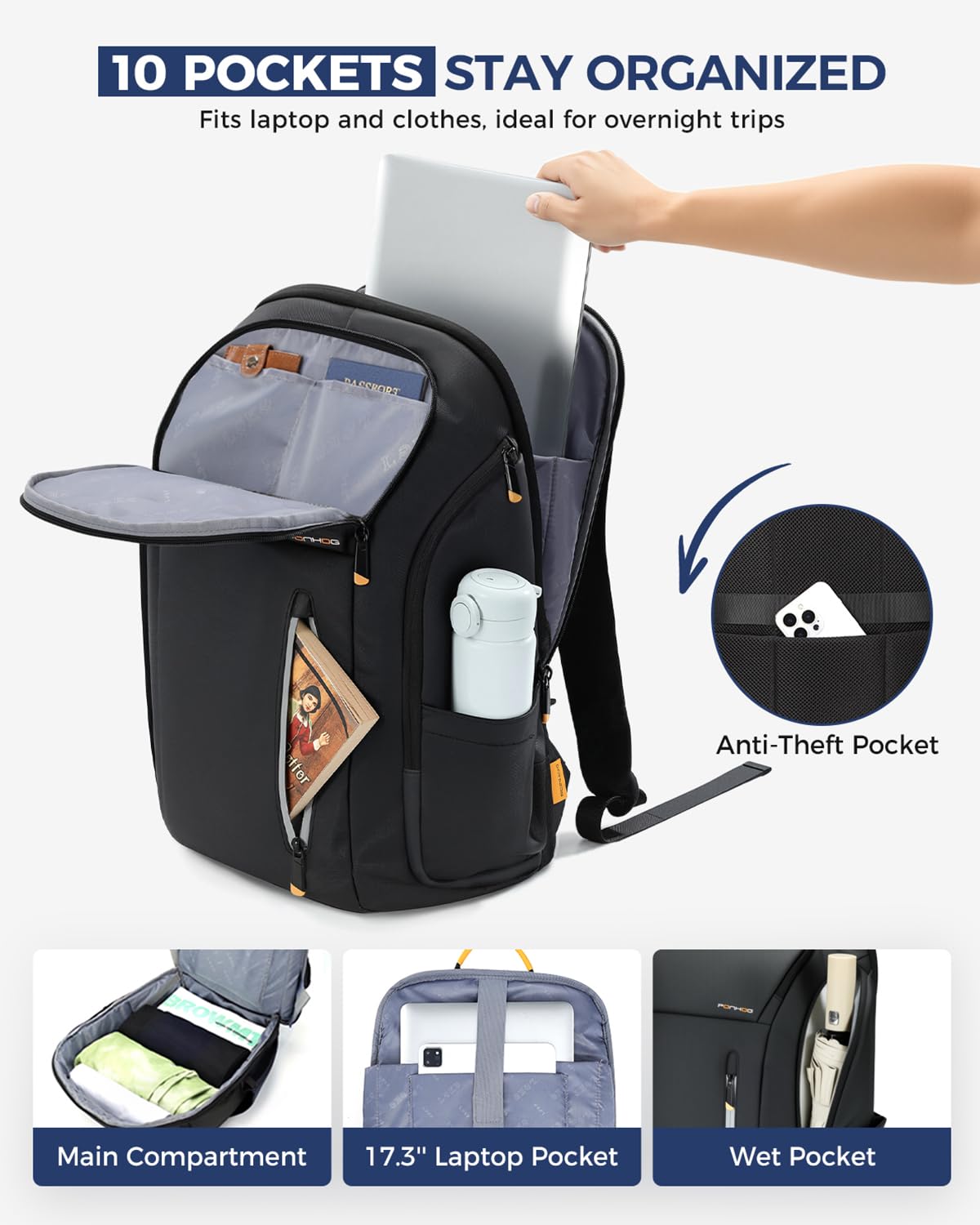 Ponhog Laptop Backpack Mochila de viaje para portátil Unisex adulto (Pack de 1)