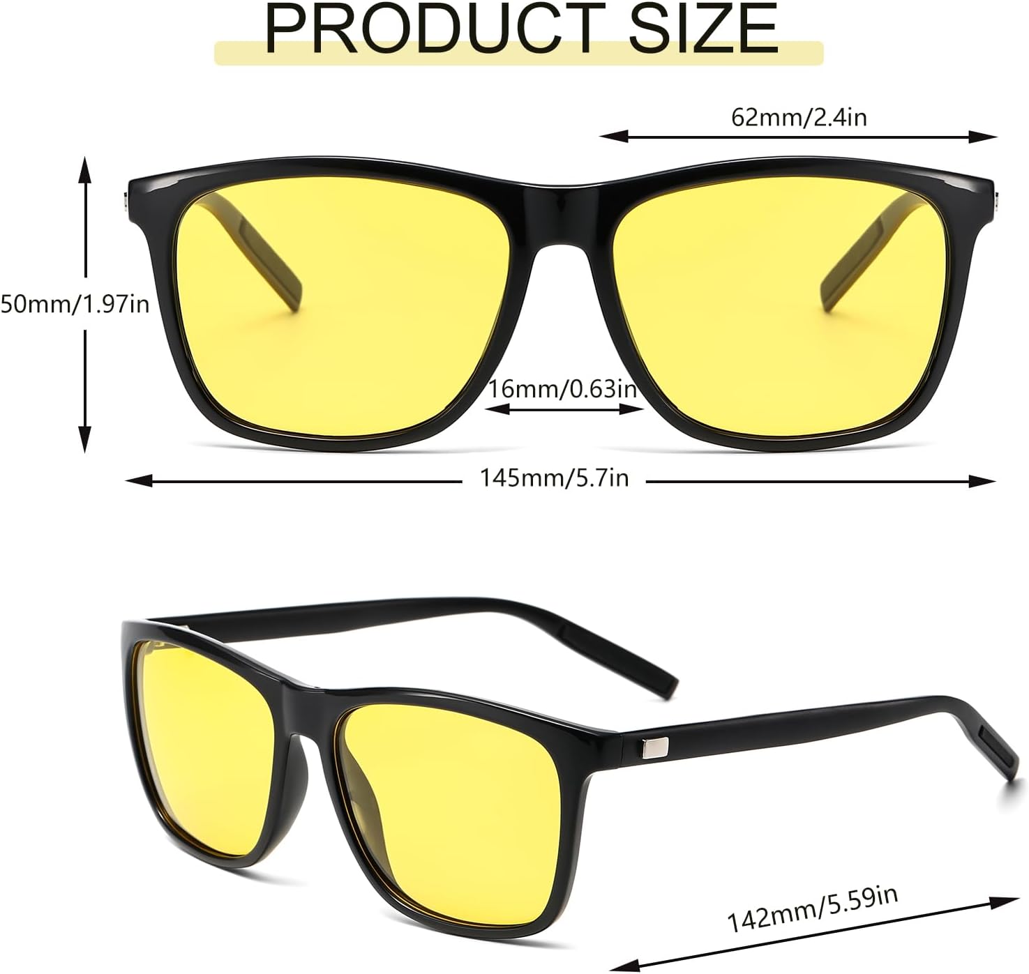 Night Driving Glasses for Men Women - Yellow Lens HD Nighttime Glasses Anti Glare and Enhance Vision - Image 2