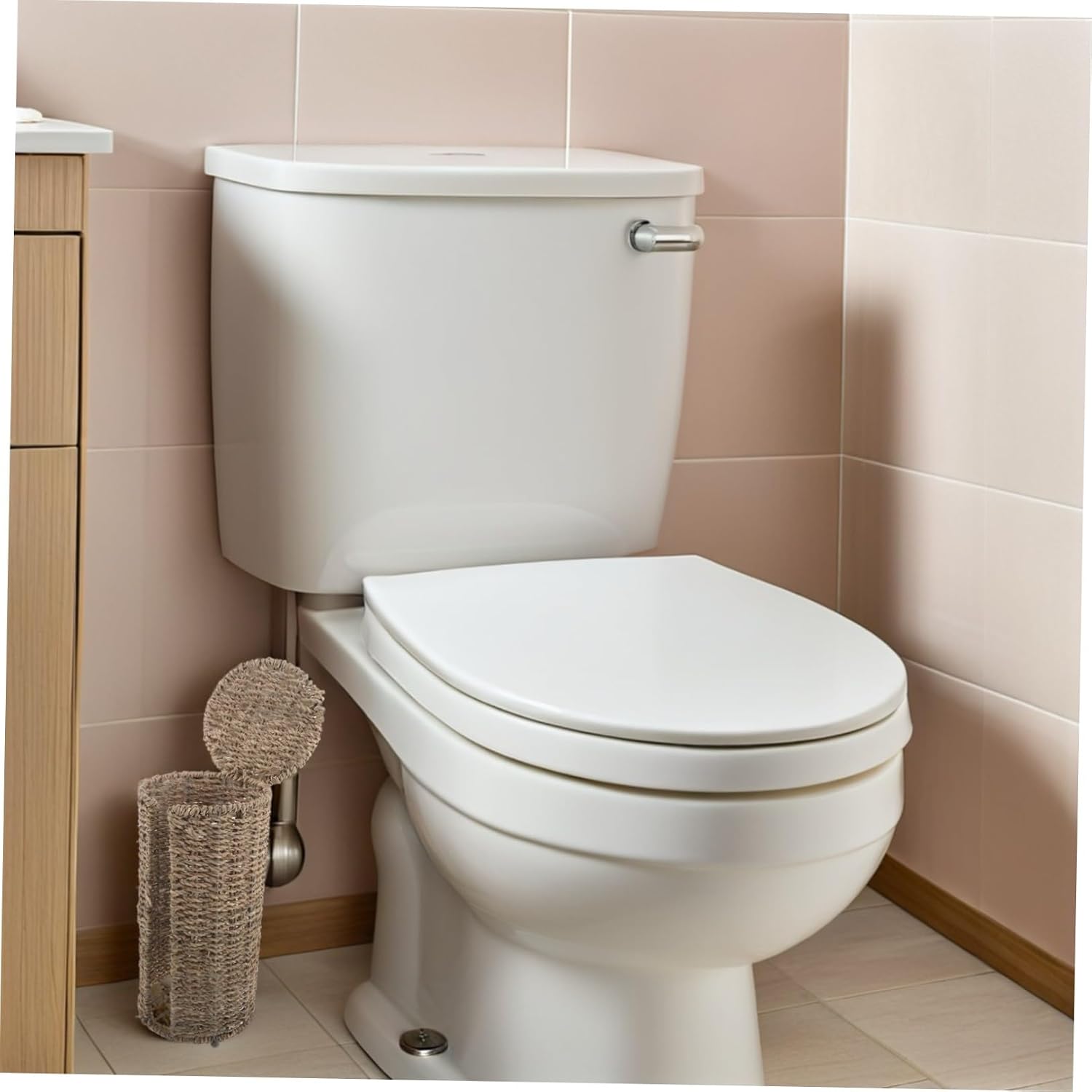 VICASKY Toilet Paper Storage Basket with Lid, Rattan and Iron Roll Paper Bin, Versatile Storage Basket Resistant to Deformation, for Homestays and Corner Bathroom Organization