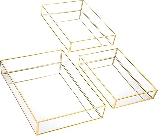 3 Pieces Mirror Tray Metal Vanity Rectangle Octagon Perfume Jewelry Make...
