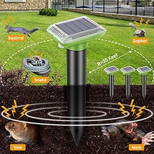 Solar Mole Repellent, Ultrasonic Gopher Repeller Outdoor, Solar Powered Waterproof Snake Repellent Deterrent Gopher Vole Snake Pest and Other Rodent Animals from Lawn Garden Yard Home(4 Packs)