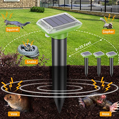 Solar Mole Repellent, Ultrasonic Gopher Repeller Outdoor, Solar Powered Waterproof Snake Repellent Deterrent Gopher Vole Snake Pest and Other Rodent Animals from Lawn Garden Yard Home(4 Packs) Solar Mole Repellent, Ultrasonic Gopher Repeller Outdoor, Solar Powered Waterproof Snake Repellent Deterrent Gopher Vole Snake Pest and Other Rodent Animals from Lawn Garden Yard Home(4 Packs)