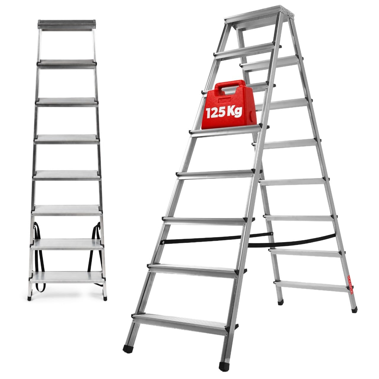 KADAX Échelle Double en Aluminium, Équipée de Marches Antidérapantes et d'une Conception Pliable Facilitant Le Stockage et Le Transport (8 Marches)