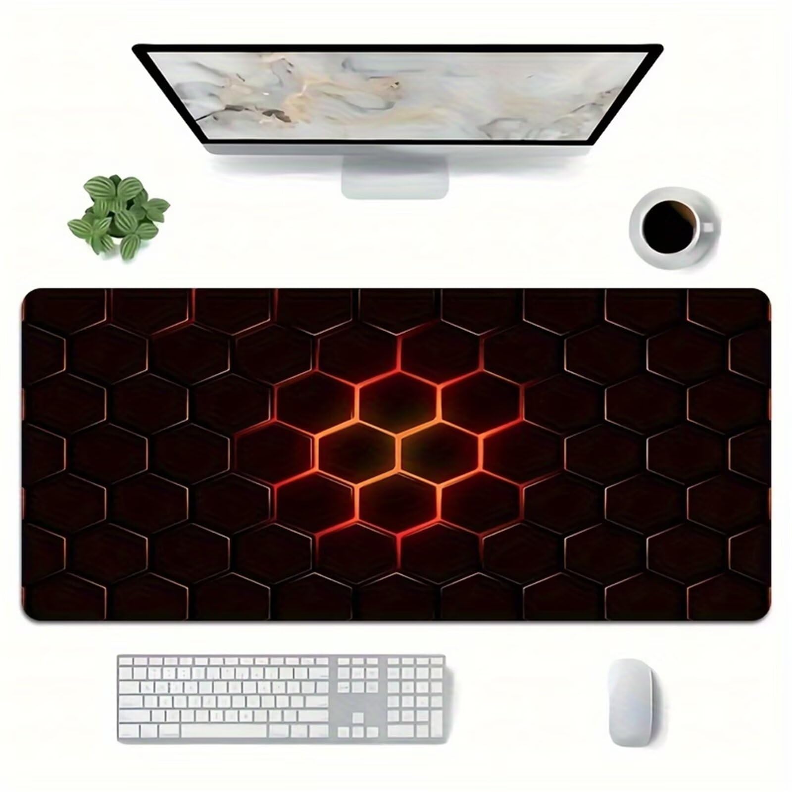Tappetino Mouse Gaming XXL 1200x600x3 mm, Tappetino da Scrivania Grande, con Bordi Cuciti Rinforzati, Base in Gomma Antiscivolo, Tappetino per Tastiera Lavabile per PC e Laptop, Geometrico Rosso