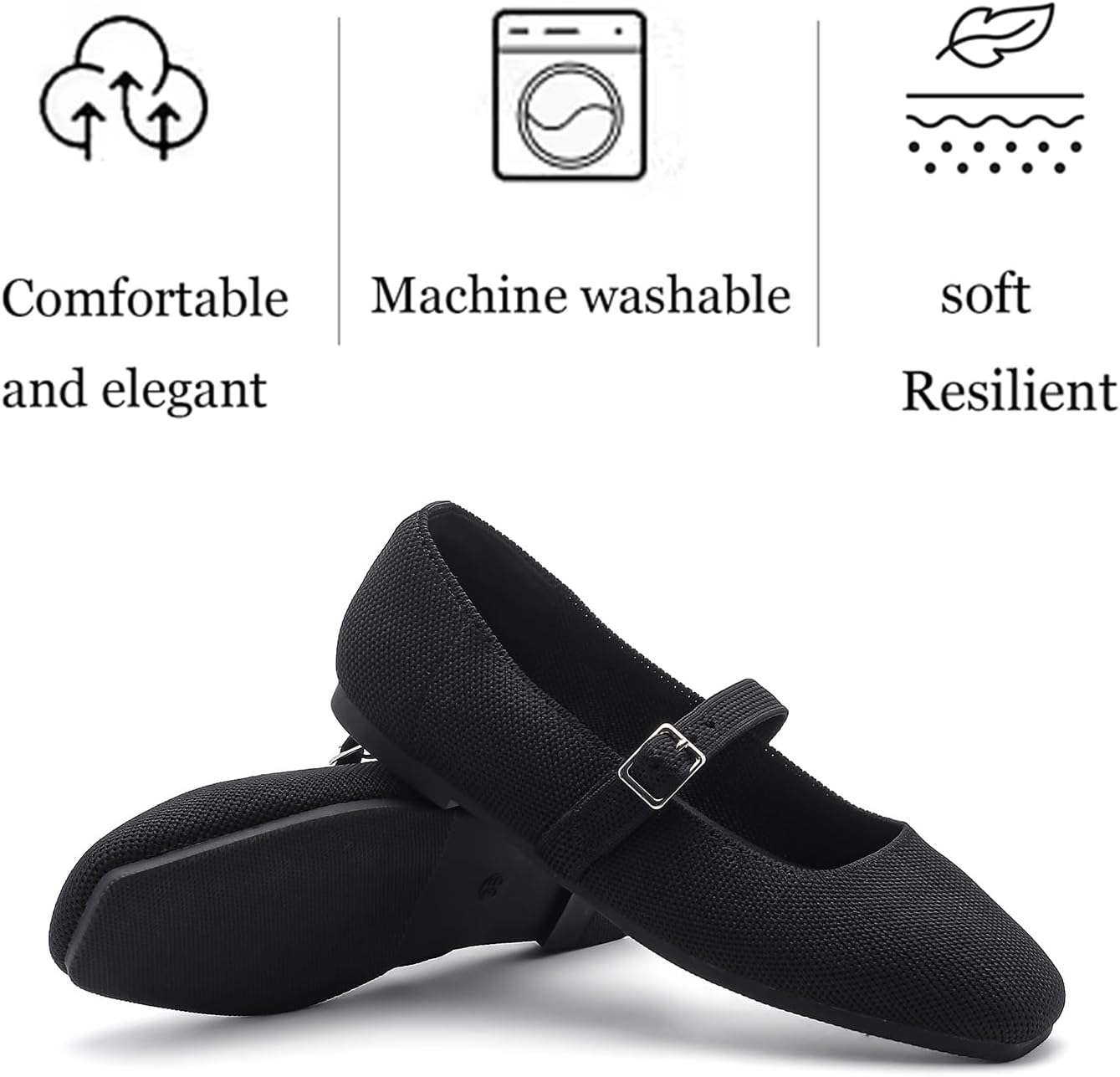 Mary Jane Women Flat Square Toe Ballet Flats Women Comfortable for Dressy Ankle Strap Casual Slip On Work Shoes Washable - Image 5