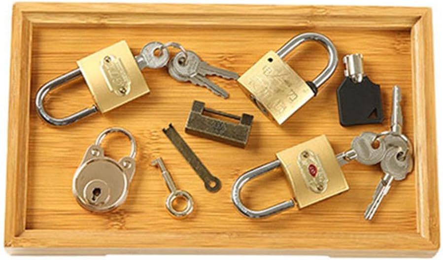 Montessori 5-Keys Lock Sets, Wooden Montessori Materials Learning & Education Toys,Bamboo Trays