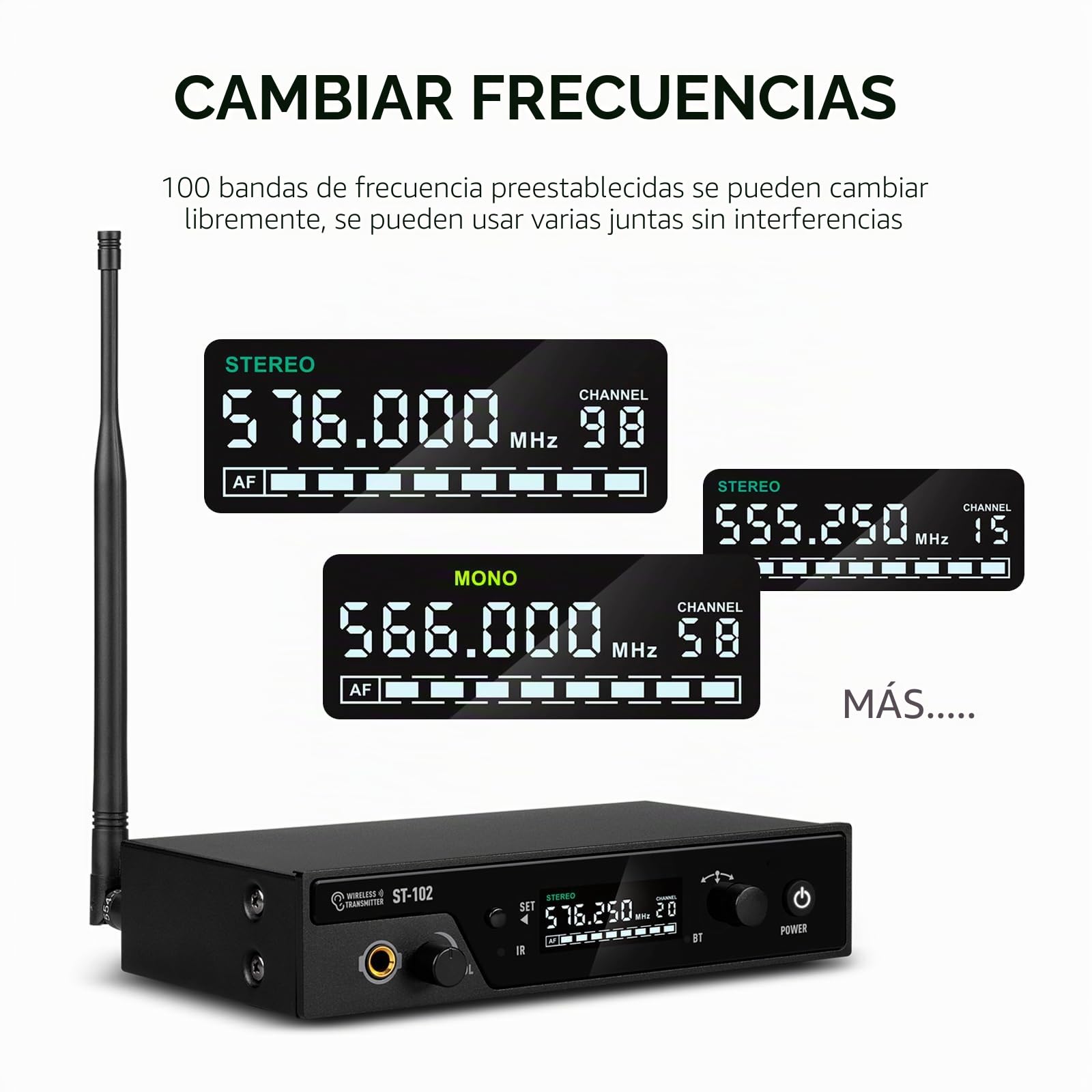 D Debra Sistema In-Ear UHF, Monitorización Estéreo, IEM Profesional, 2 Bodypack, Sin Interferencias, 80m, para Escenario y Estudio