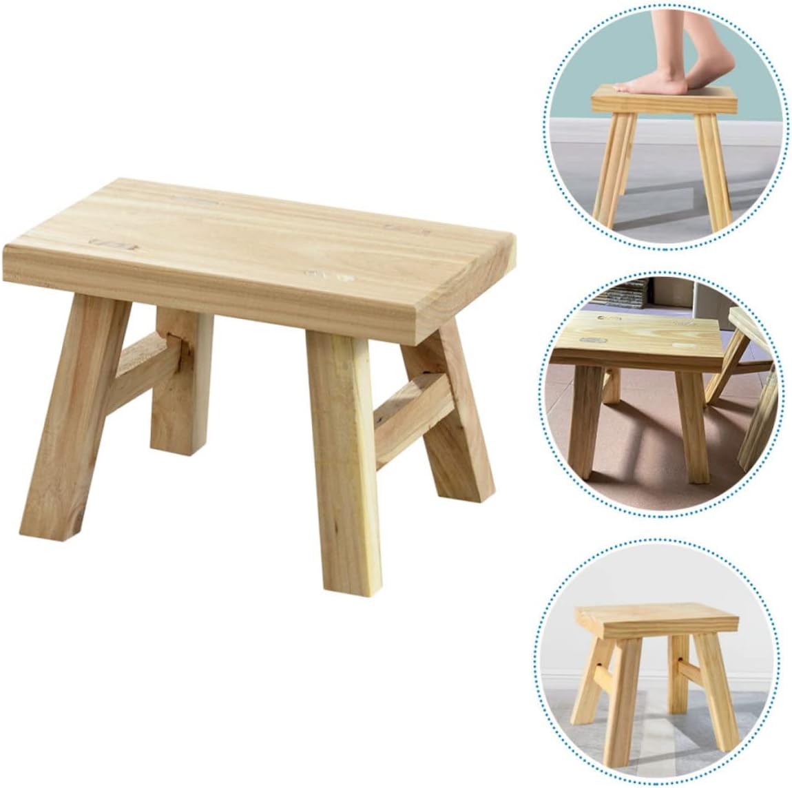 Wooden Step Stool for Boy Girl Non-Slip Low Stool for Easy Washing and Shoe Changing Retro Design for Bathroom Kitchen Bedroom Use Compact and Height