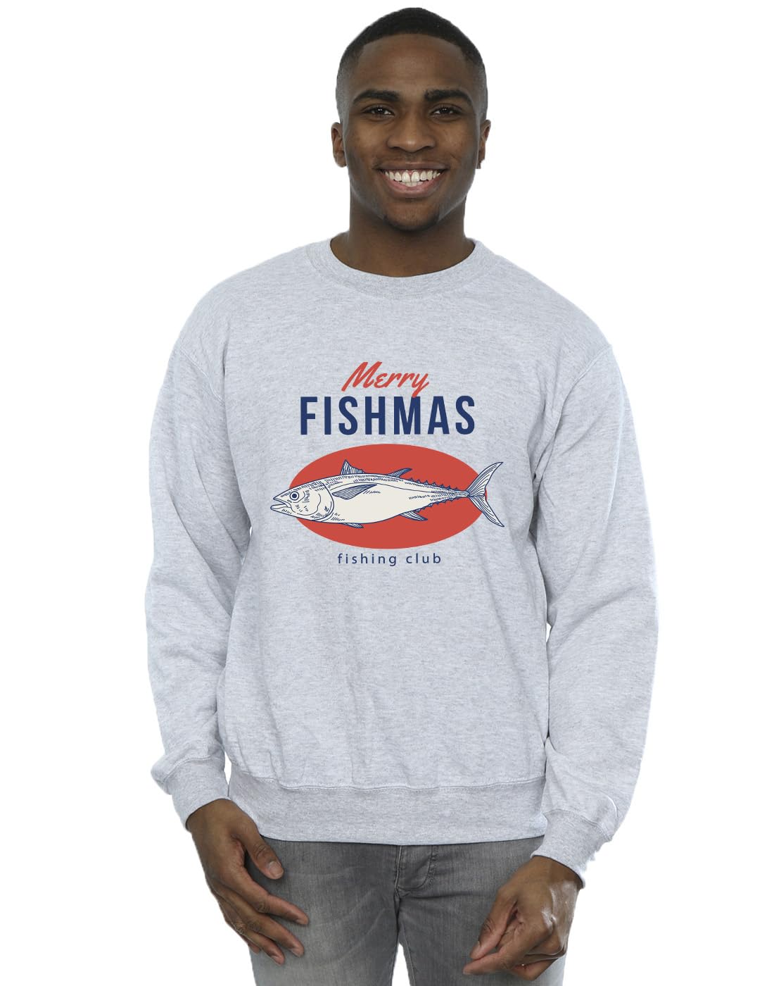 Absolute Cult Men's Sport Grey Christmas Merry Fishmas Sweatshirt Medium