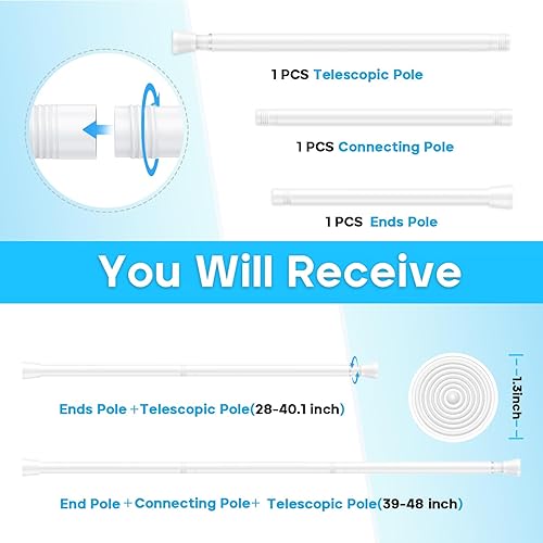 Miniatura 9 de AIZESI Barra de ducha plateada de 34 a 59 pulgadas, sin taladro, barra de cortina de ducha antideslizante que nunca se oxida, barra de tensión