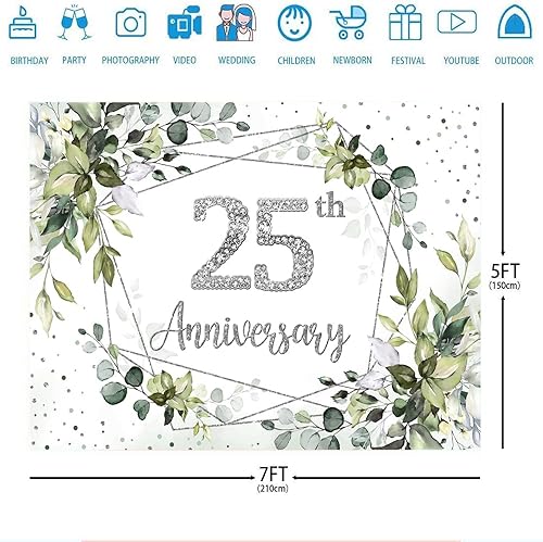 Miniatura 3 de Ticuenicoa Telón de fondo de feliz 25 aniversario de 6 x 4 pies para fotografía, vegetación que celebra 25 años de matrimonio, fondo de saludos a 25