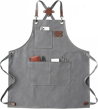 Chef Apron & Large Pocket, Woodworking Apron Cotton Canvas Adjustable Straps Ideal for Kitchens/Woodshops