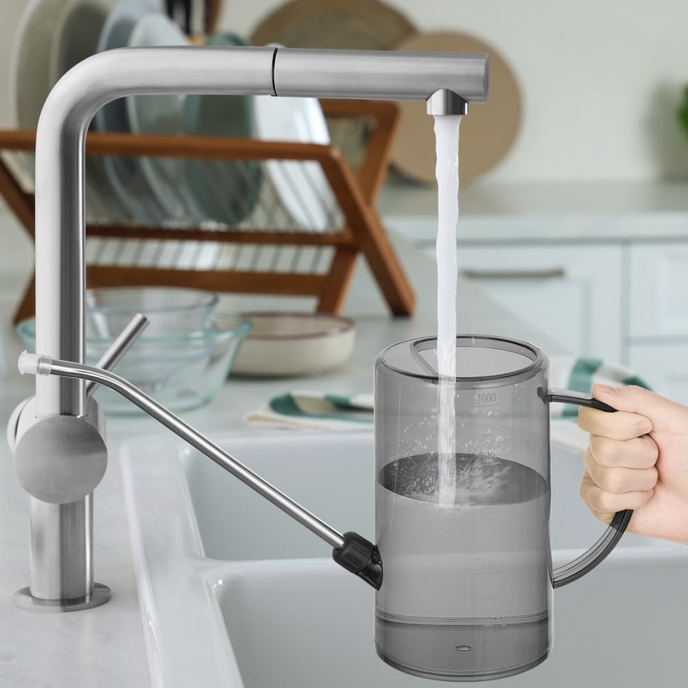 OFFCUP Regadera, 35oz 1L Regadera Pequeña, Regadera de Plástico para Jardín, Regadera con Caño Largo y Cómodo Mango de Madera, Regadera para Plantas, para Vivienda Exteriores Interior (Verde)