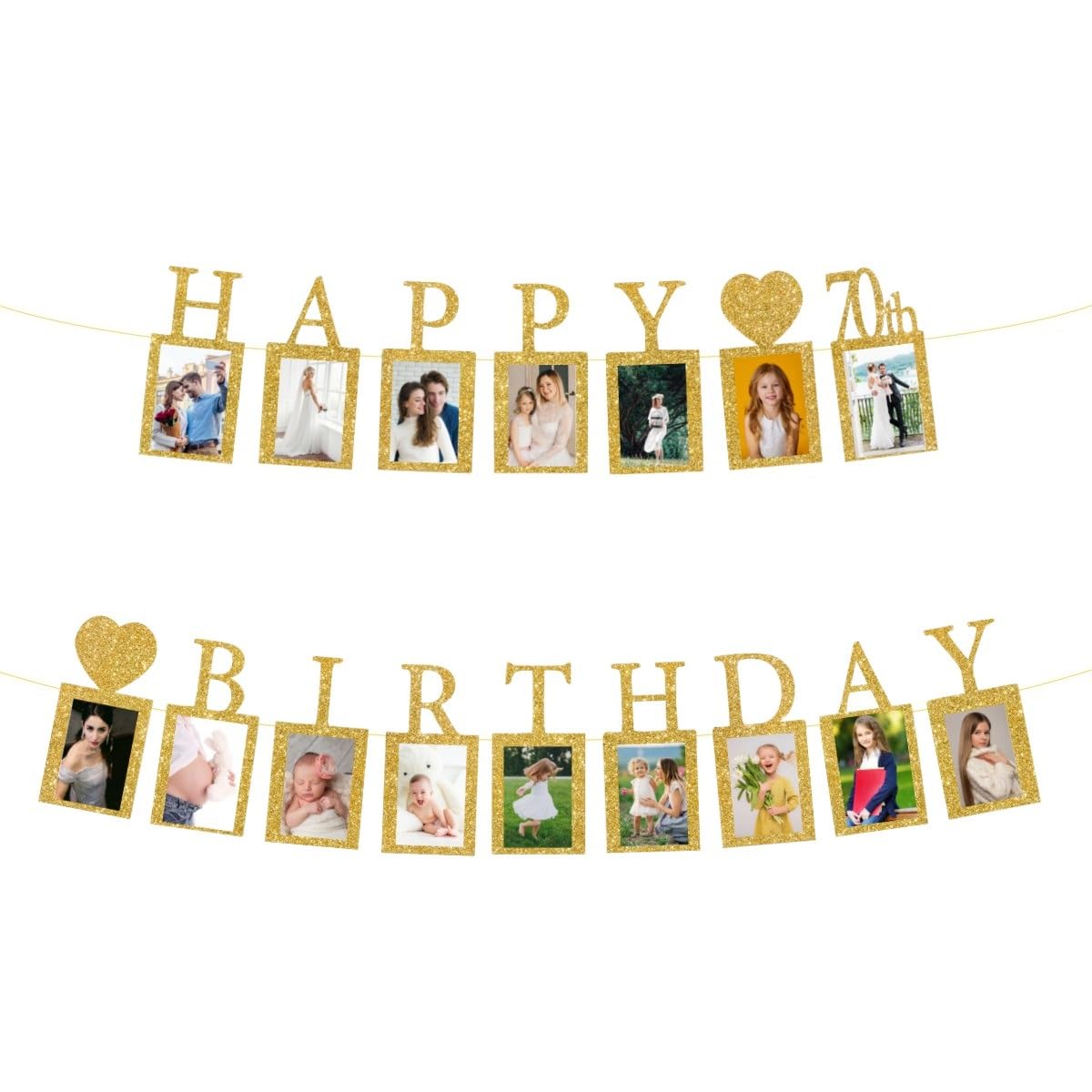 JUTTIRA Happy 70th Birthday Photo Banner 70 Year Old Party Decorations, Seventy Birthday Picture Frame Banner 70th Photo Frame Party Supplies Bunting