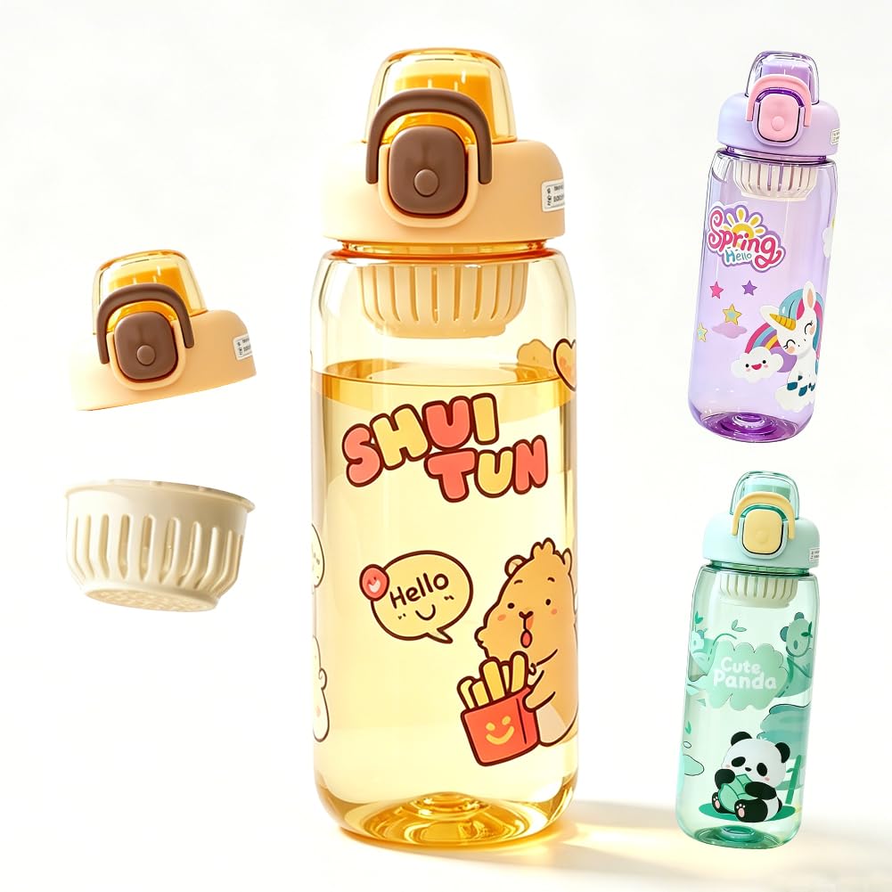 HATFRYF Capybara Water Bottle, Capybara Drinking Bottle Water Bottles Plastic Bottles, Filter Water Cup Drinking Leakproof Sports Bottles for School (600ML)