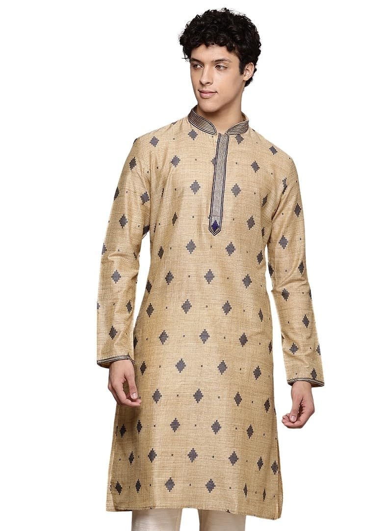 divisive Men's Cotton Blend Embroidered Regular Fit Woven Long Kurta-picture-12