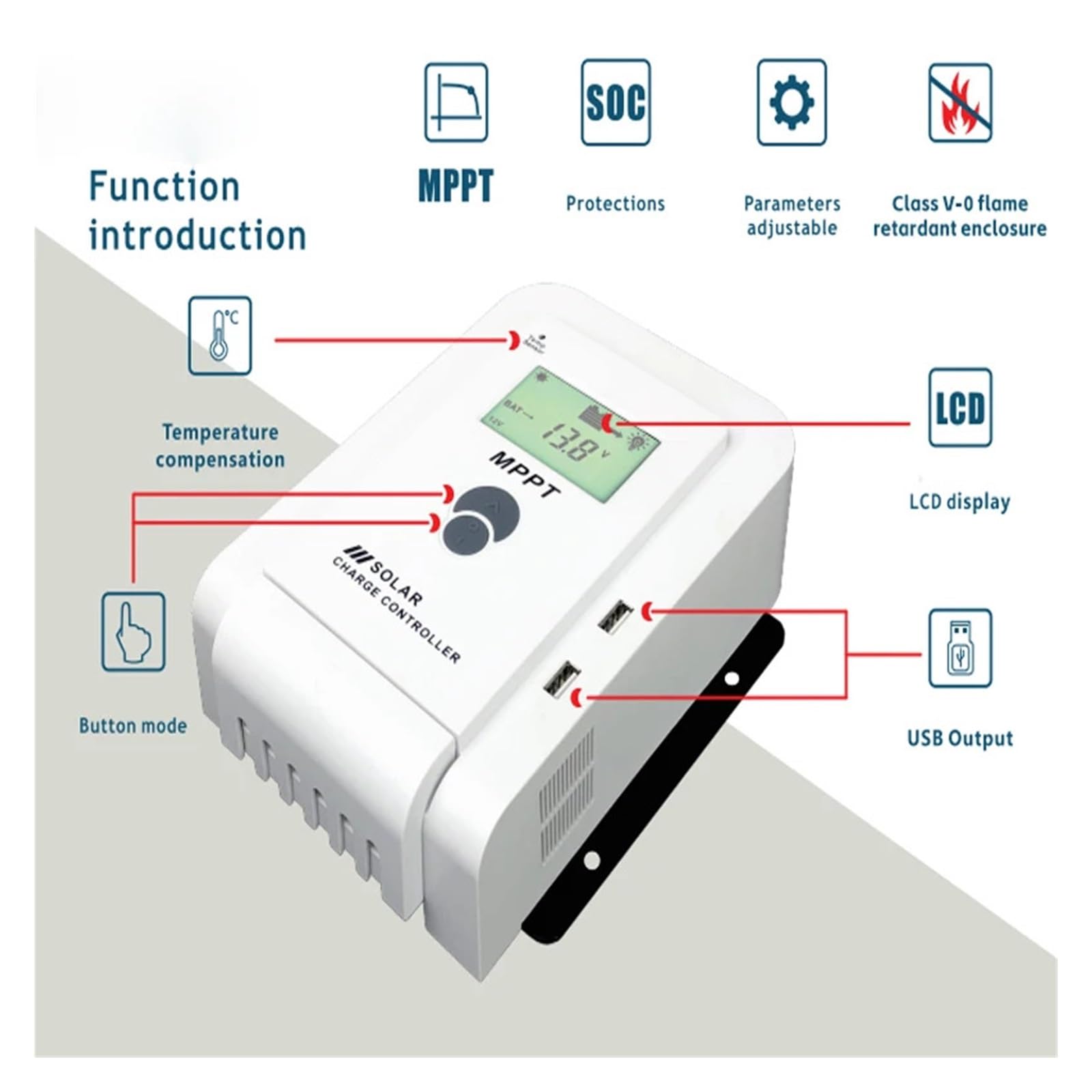 Controladores solares, MPPT 60A 40A 20A Controlador de Cargador Solar 12V 24V Panel Solar de batería automática(Size:40A)