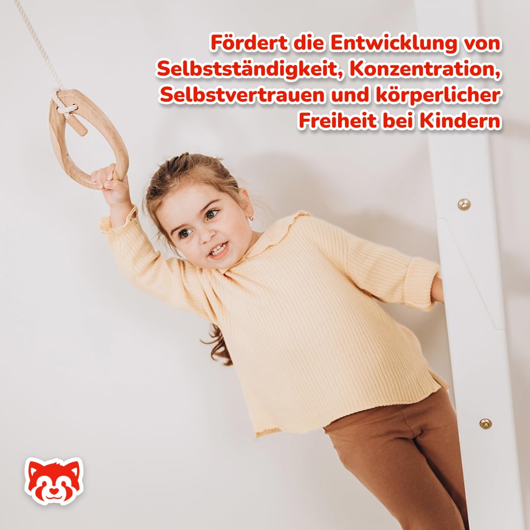 Wood And Hearts Drinnen Schwedische Leiter, Klettergerüst Indoor, Indoor Kletterwand Kinder, Turngeräte in Weiß und natürliche Holzfarbe mit Paar Gymnastikringe