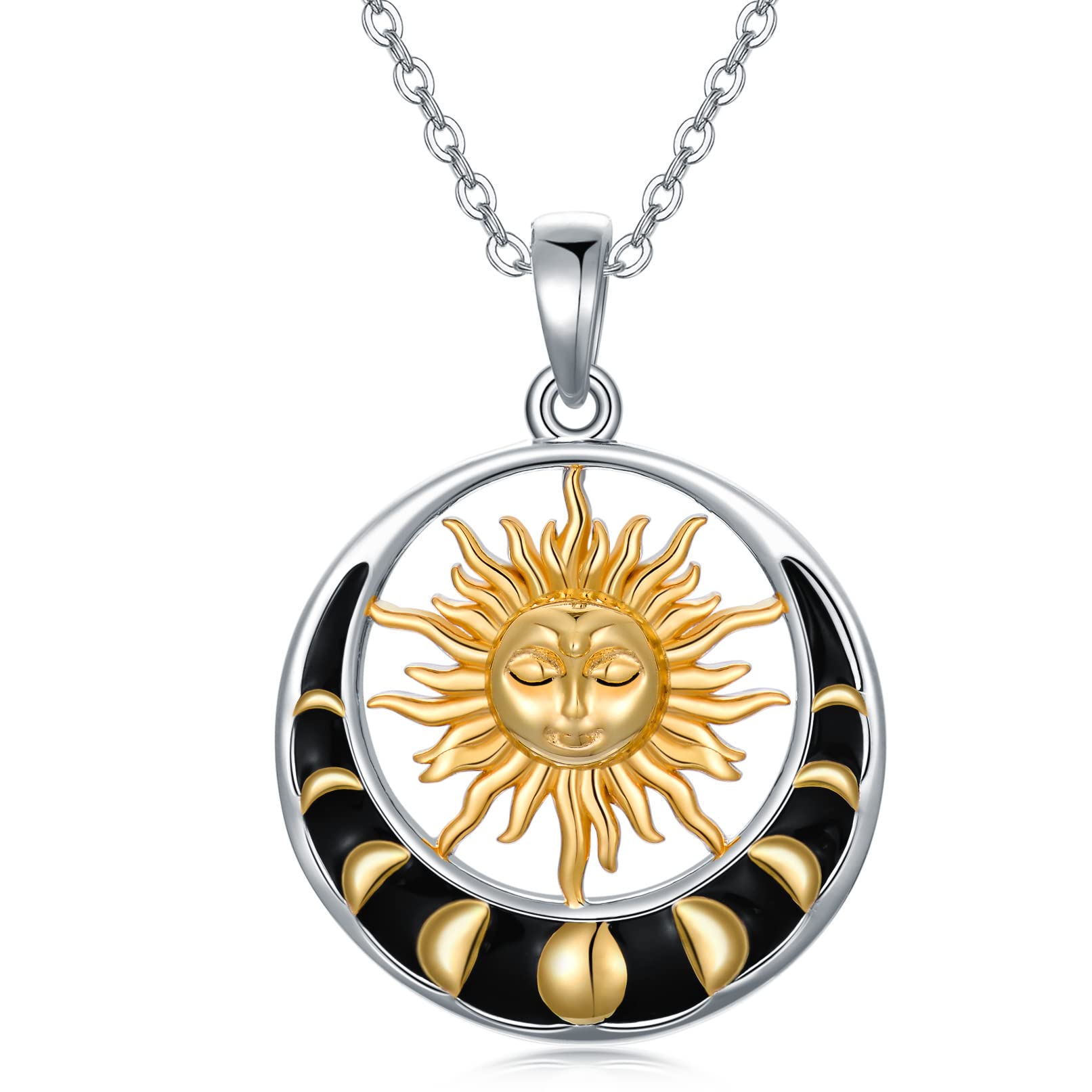 PROESS Sun and Moon Necklace for Women Sterling Silver Moon Phase