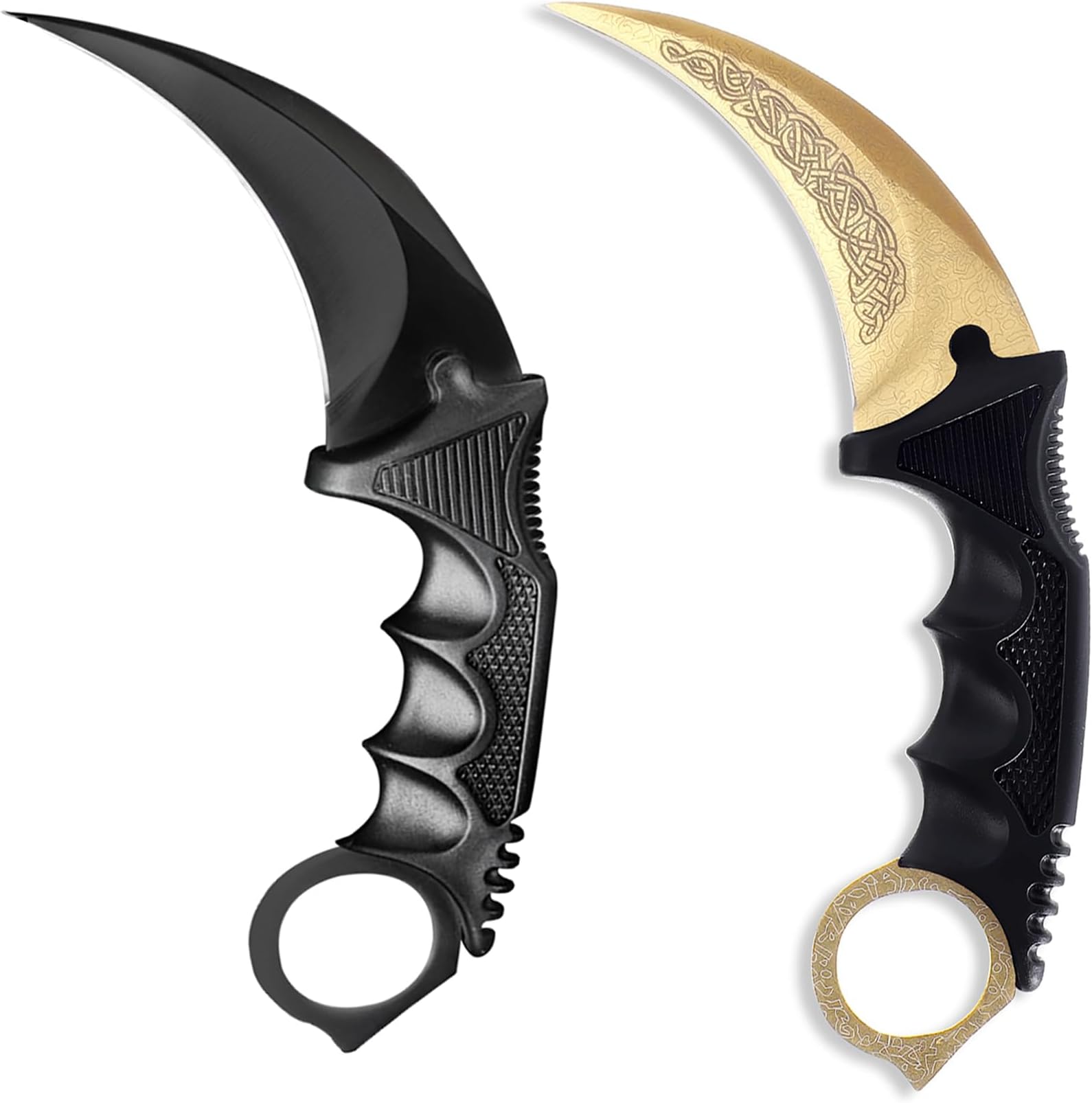 Karambit Knife Fixed Blade Tactical Camping Tool, 2 Pieces Stainless Steel Outdoor Hunting Knife with Sheath and Cord, Suitable for Hiking, Adventure, Survival and Collection (Black&Gold)