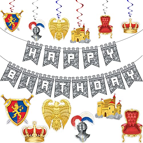 Tourbillons médiévales et bouclier de chevalier pour décoration de salle d'anniversaire