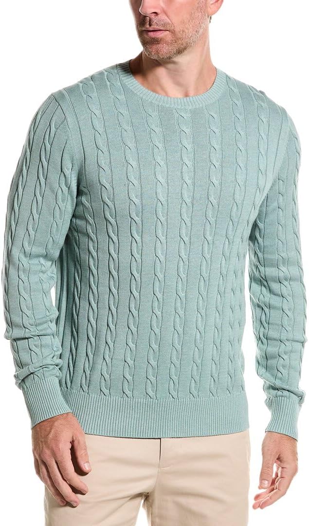 Brooks Brothers Men's Long Sleeve Crew Neck Supima Cotton Sweater, Jade, X-Large