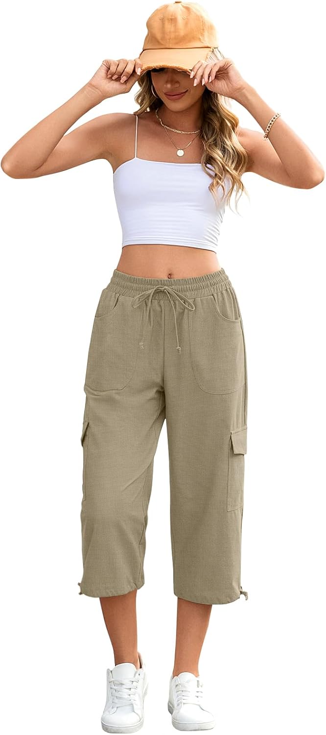 HOTGIFT Women Capris Cargo Pants 2026 Summer Hiking Pants Casual Lightweight Outdoor Quick Dry with 6 Pockets - Image 3