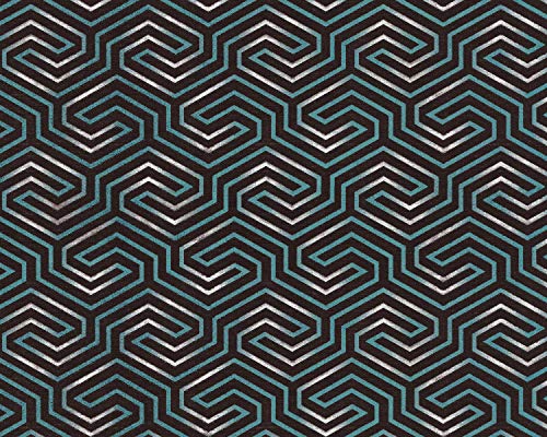 EDEM Papier peint à motifs graphiques 84114BR95 papier peint intissé légèrement texturé avec des ornements et des accents métalliques anthracite gris-terre-d'ombre vert opal nacré argent 10,65 m