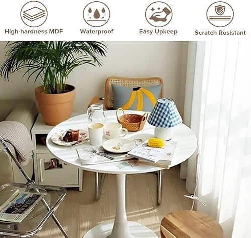Miniatura 5 de Mesa de comedor de tulipán de 27.3 pulgadas, color blanco, perfecta para 2-4 personas, estilo moderno de mediados de siglo, parte superior redonda