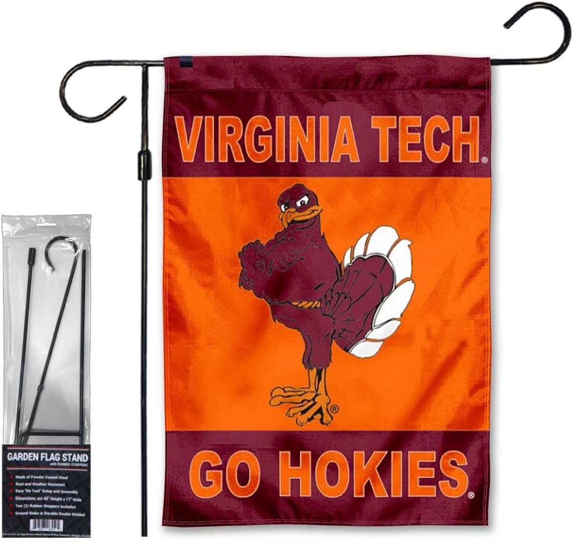 VA Tech Hokies Mascot Garden Banner Flag with Stand Pole Holder