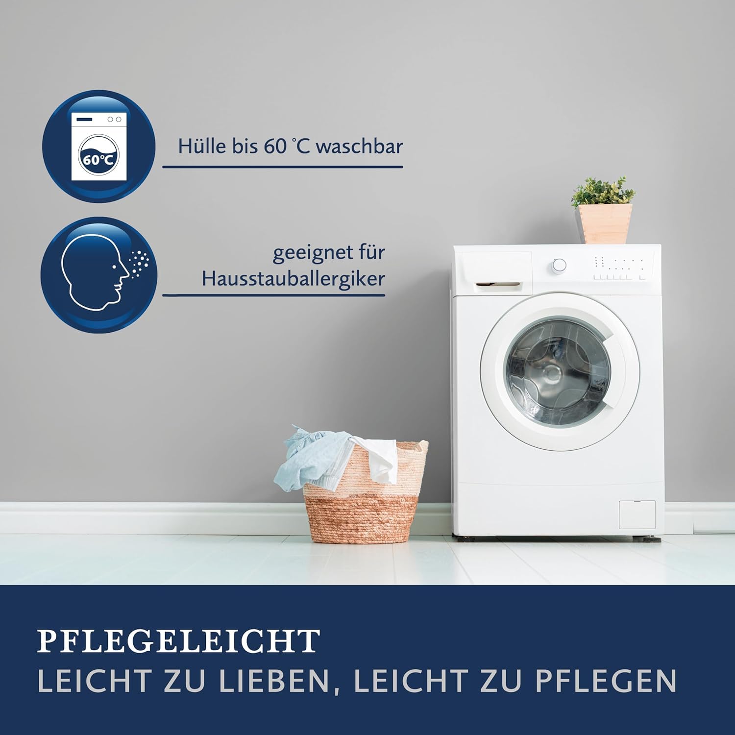 Billerbeck Kopfkissen ALCANDO® - Faserkissen ca. 80 x 80 cm – Kissen mit mittlerer Stützkraft – Bezug aus Baumwolle mit Reißverschluss – AIRFLOCKS® Füllung, individuell anpassbar