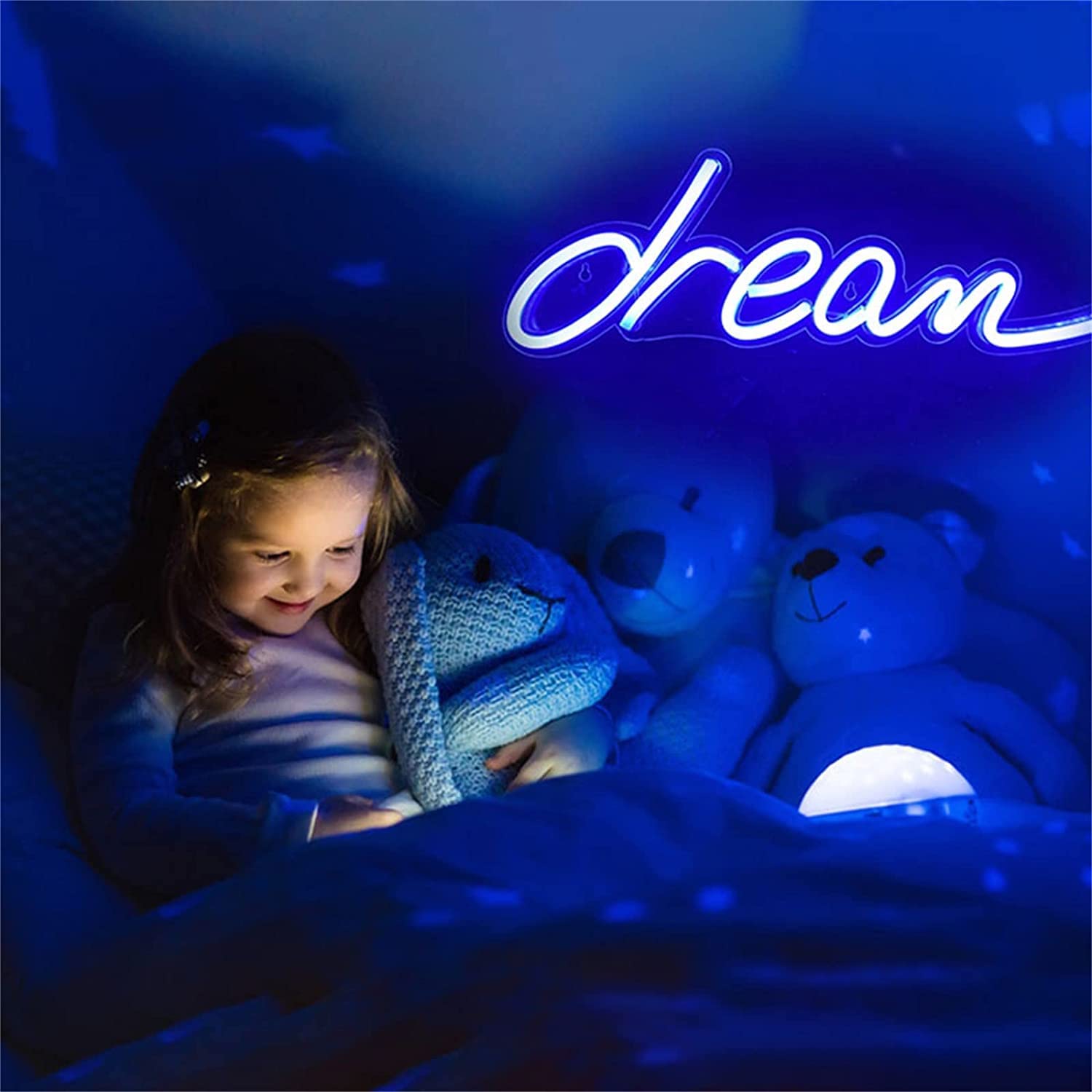 LNNW Neonowe światła LED 3 szt. Sypialnia Party Decor Zasilane przez USB neony LED, okno ścienne wiszące lampki nocne Luminous Signboard Dla Hotel Pub Kawiarnia Pokój rekreacyjny Ściana(Blu)