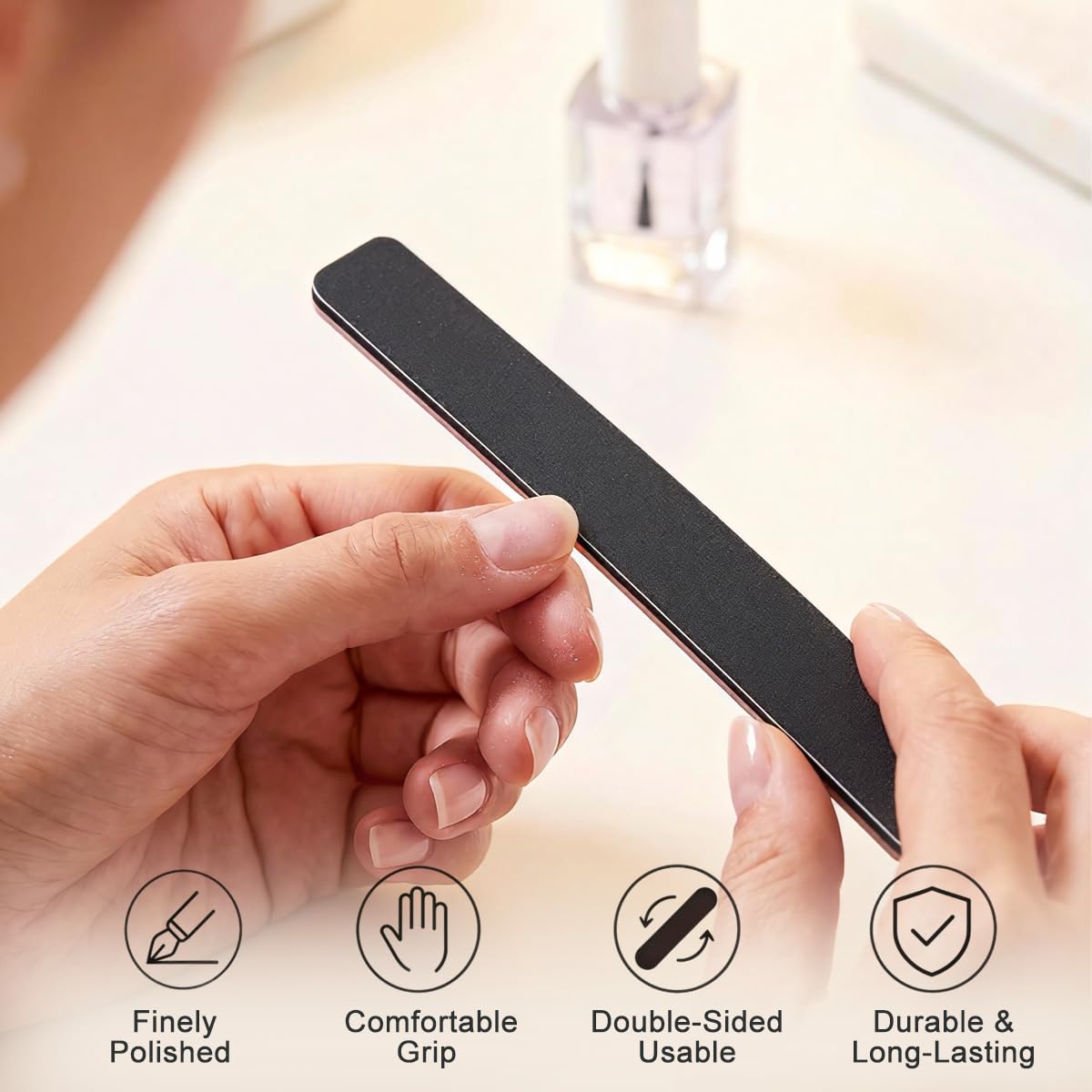 10 lime professionali per unghie, lavabili, spesse, grana 60/60, colore nero