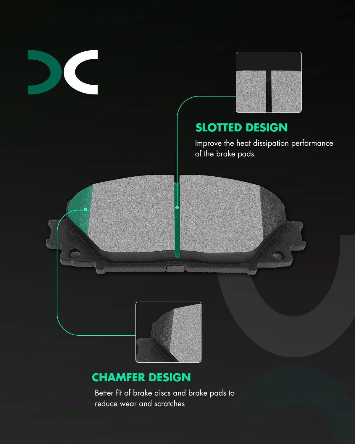 SCITOO D1184 D1423 Front Ceramic Rear Semi-Metal Brake Pads Sets Fit For Lexus CT200h 2011-2017,For Toyota For Prius 2012,For Toyota For Prius Plug-In 2012-2013,For Toyota For Prius Prime 2017
