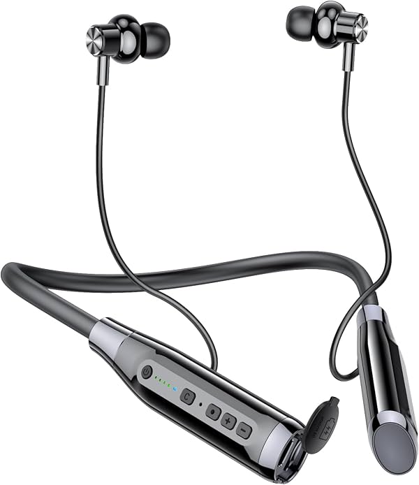 Auriculares Bluetooth de Cuello Kinobo, Bluetooth 6.0, 120 Horas de Reproducción, Deportivos Impermeables IPX7 con Micrófono y Cancelación de Ruido, Ranura para Tarjeta TF, Estéreo HiFi (Negro)